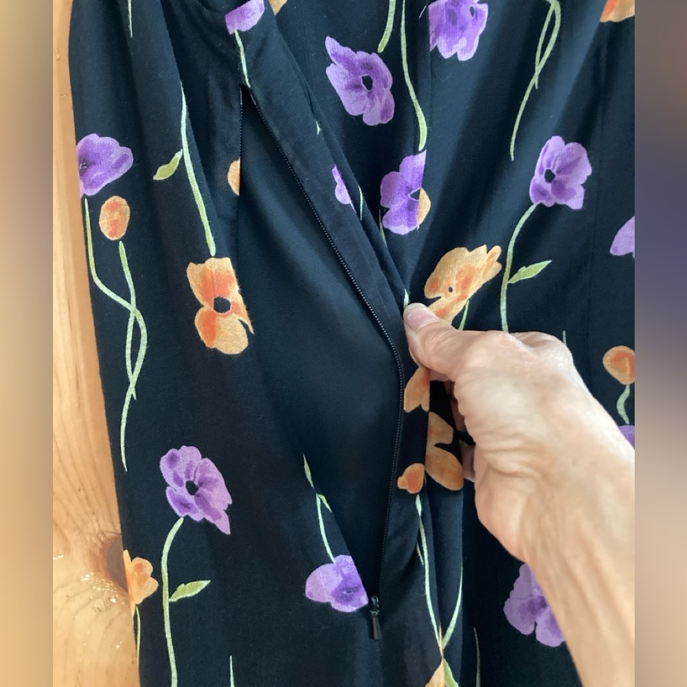 Vintage LT Sport Small Black Maxi Dress Floral Sleeveless Orange Purple Green - Picture 5 of 8